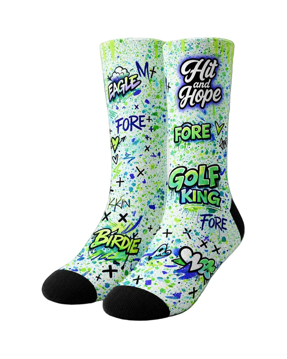 HIT AND HOPE Golf Socks - Graffiti Golf King White Green