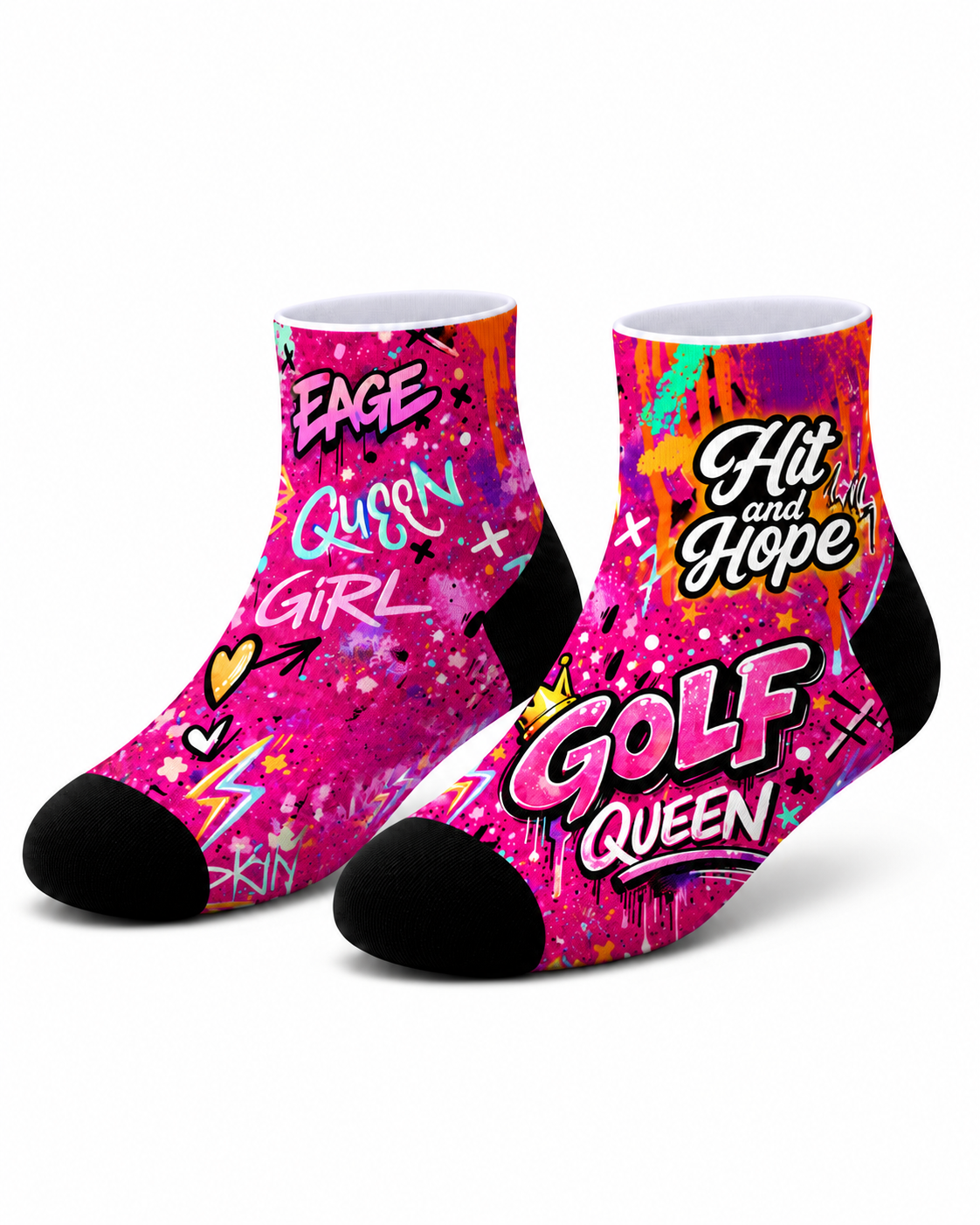HIT AND HOPE Quarter Socks - Graffiti Golf Queen Magenta
