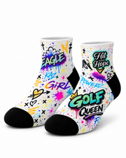 HIT AND HOPE Quarter Socks - Graffiti Golf Queen White Pastel