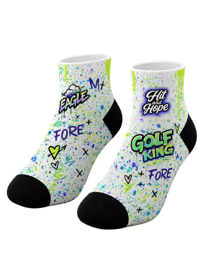HIT AND HOPE Quarter Socks - Graffiti Golf King White Green