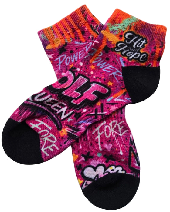 HIT AND HOPE Quarter Socks - Graffiti Golf Queen Magenta