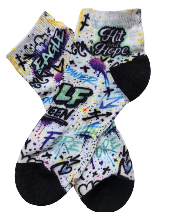 HIT AND HOPE Quarter Socks - Graffiti Golf Queen White Pastel