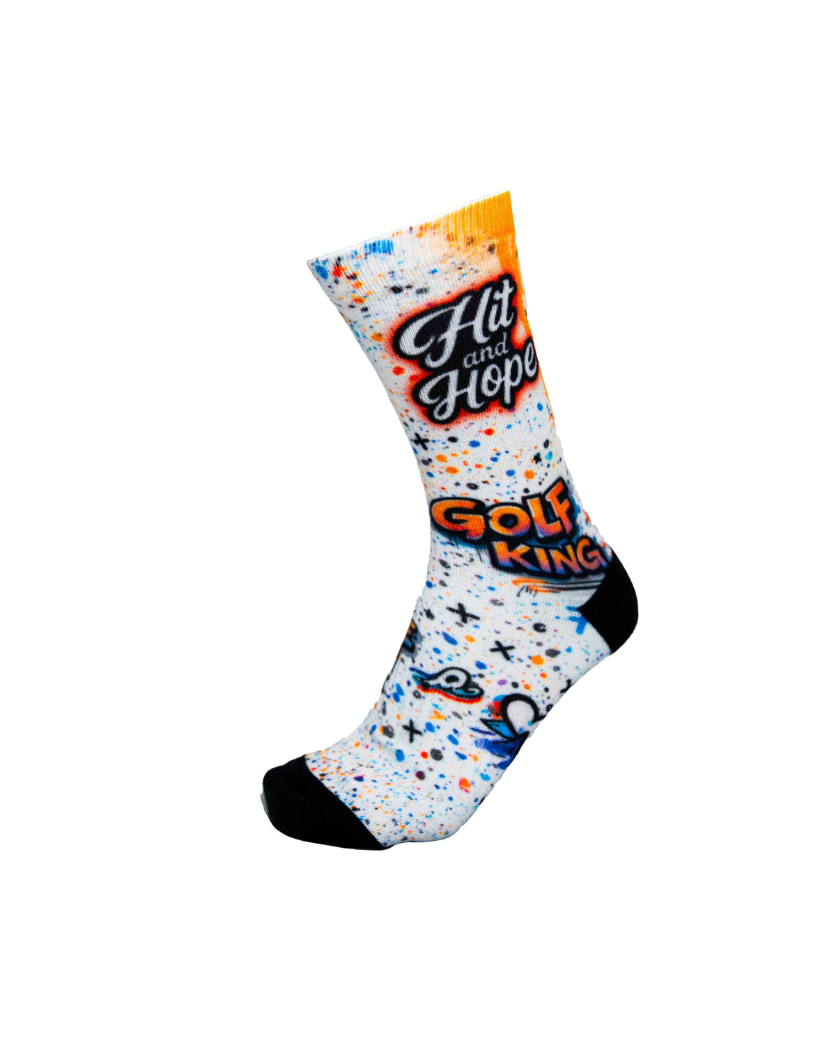 HIT AND HOPE Golf Socks - Graffiti Golf King White Orange